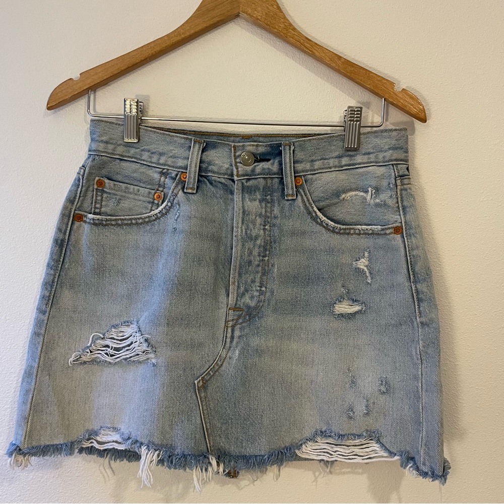 Levi's Blue Distressed Denim Jeans Skirt size 27